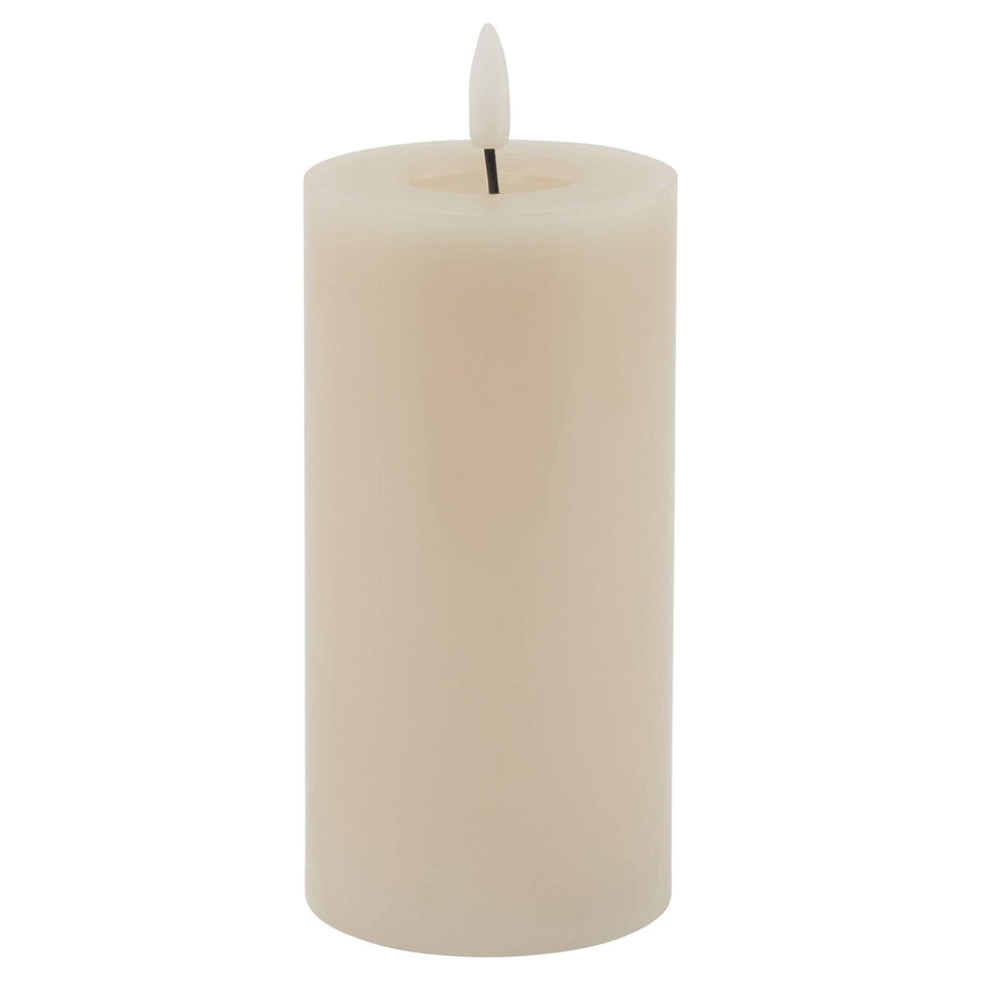 Realistic taupe LED wax candle with dripping effect, flame-free ambiance for home decor by Sostter at brixbailey.com