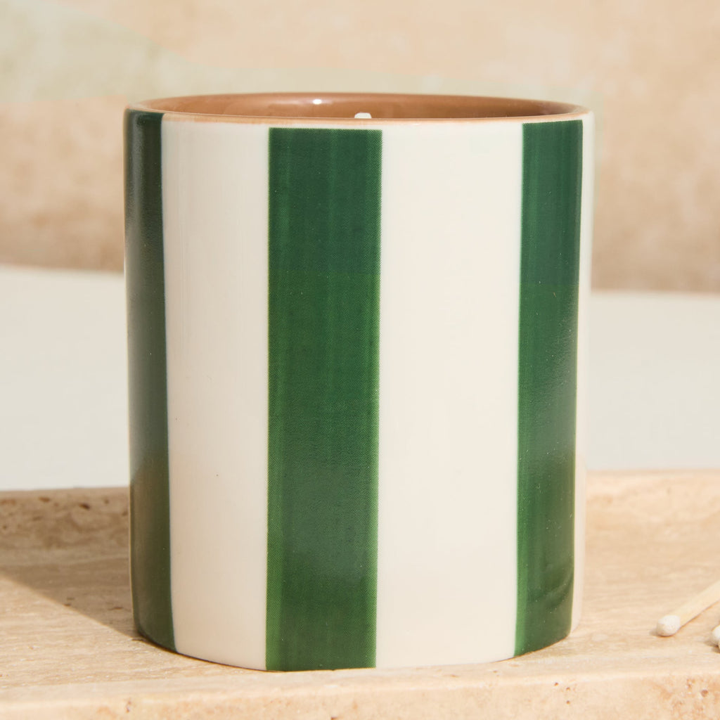 Marrakesh: Olive Striped Candle - Oud & Leather