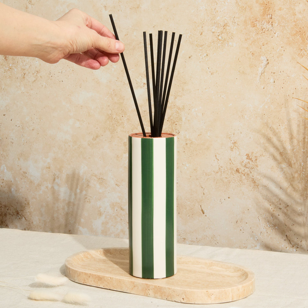 Marrakesh: Olive Striped Diffuser - Oud & Leather