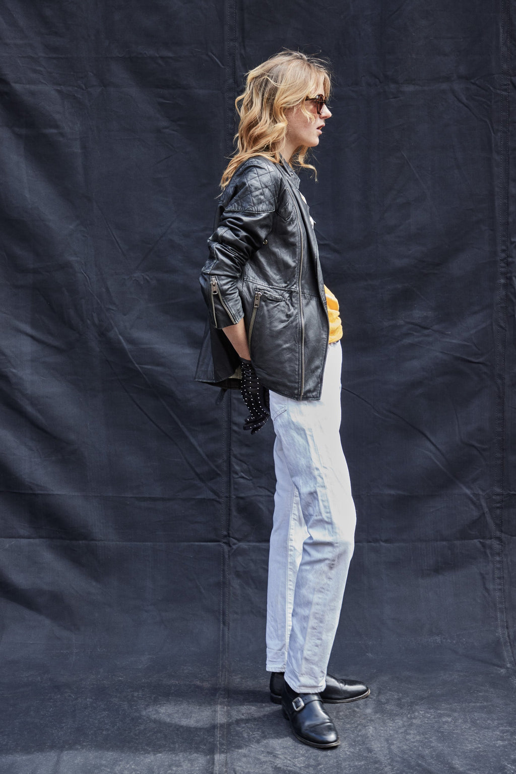 'Saint' Lambs Leather Biker Jacket in Black