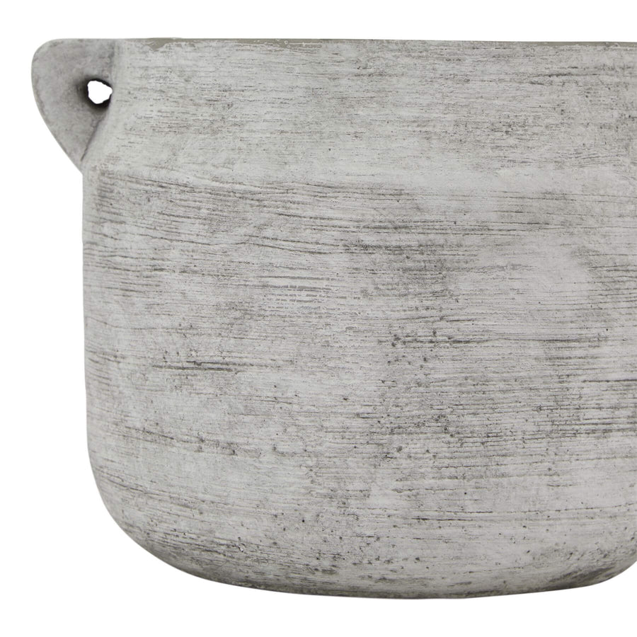 White ceramic hydria vessel with weathered stone texture, Mediterranean-style decorative amphora for floral arrangements by Sostter at brixbailey.com