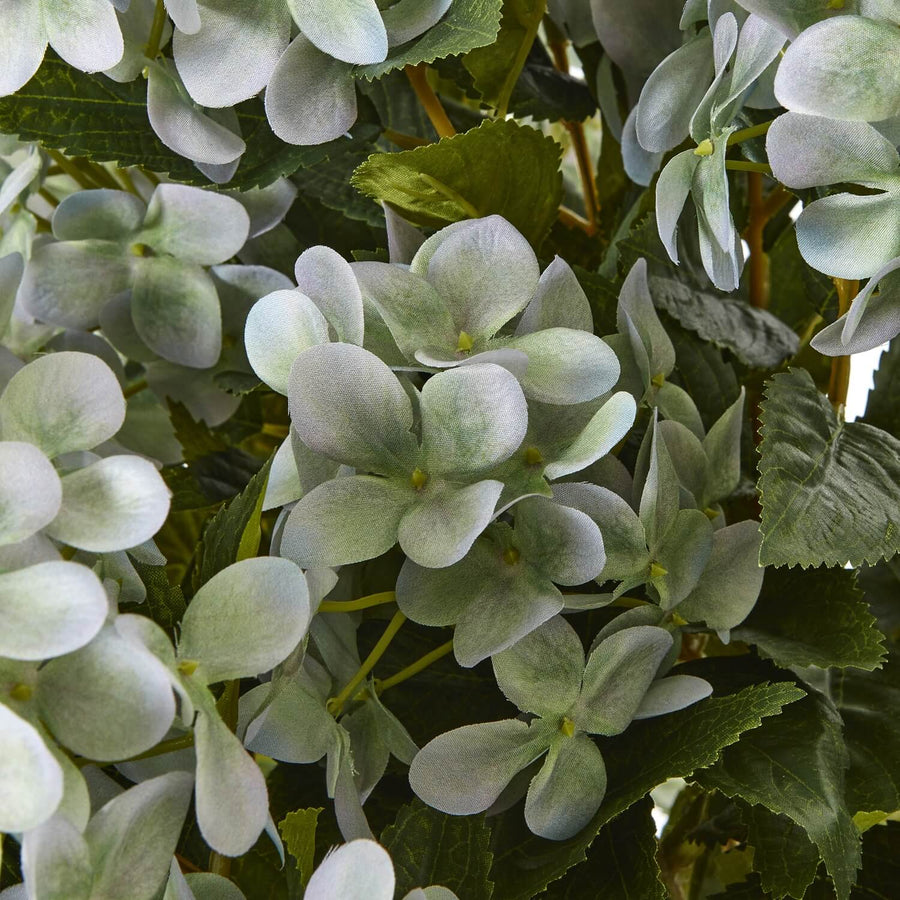 Large artificial green hydrangea in pot with ivory florets, realistic faux plant for home decor by Sostter at brixbailey.com