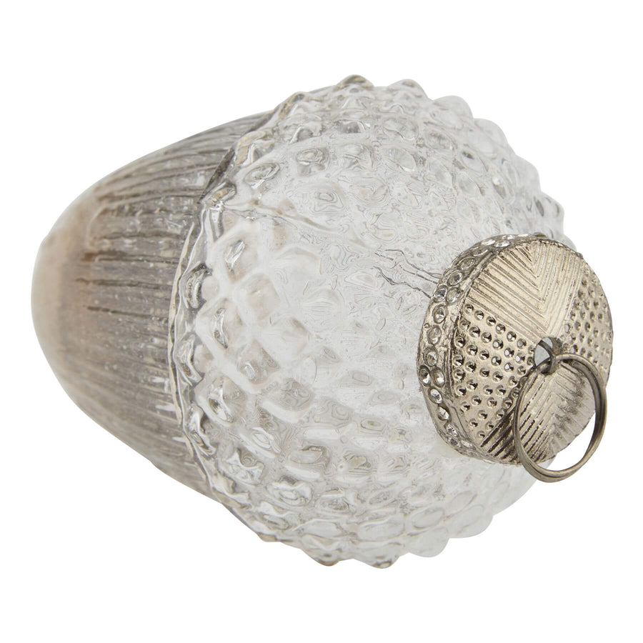 Handcrafted coffee-to-cream ombre glass acorn ornament, 10cm, with realistic texture for Christmas tree decor by Sostter at brixbailey.com