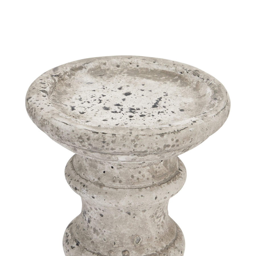Stone ceramic column candle holder with Greco-Roman architectural details in neutral matte finish by Sostter at brixbailey.com
