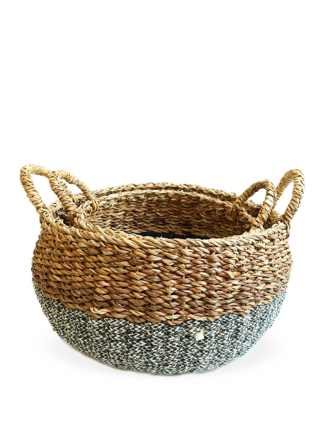 Black Floor Basket with Natural Jute and Seagrass