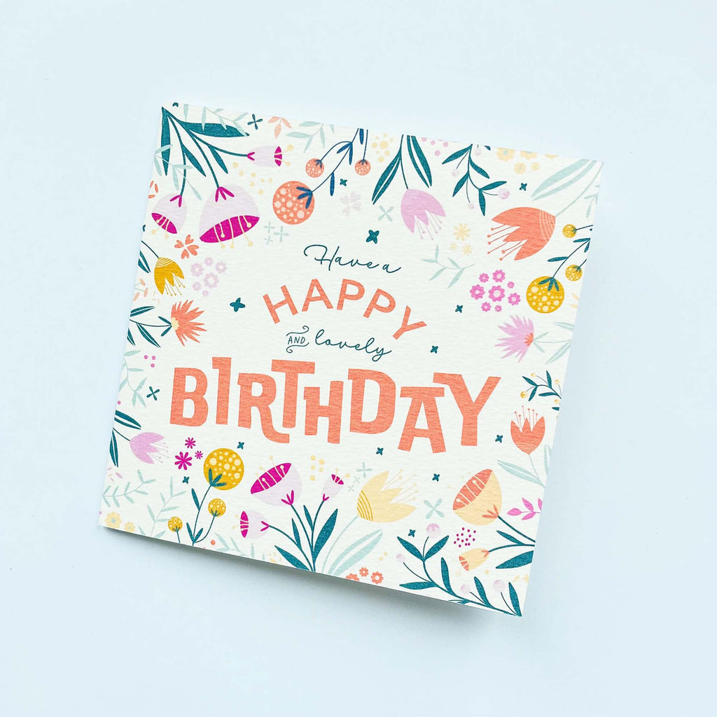 Floral Birthday Card with Hand Drawn Flowers