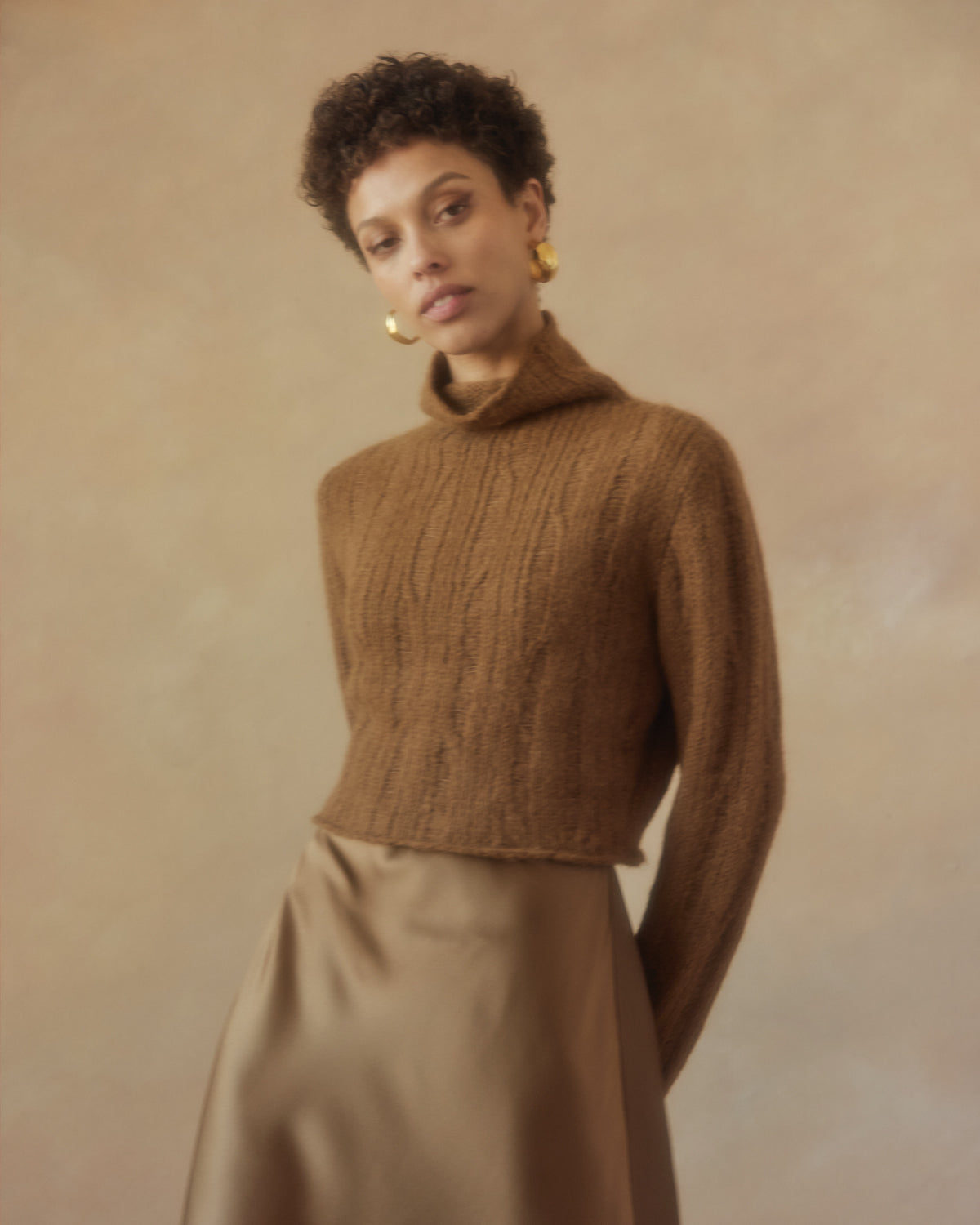 Ribbed Cropped Alpaca Sweater