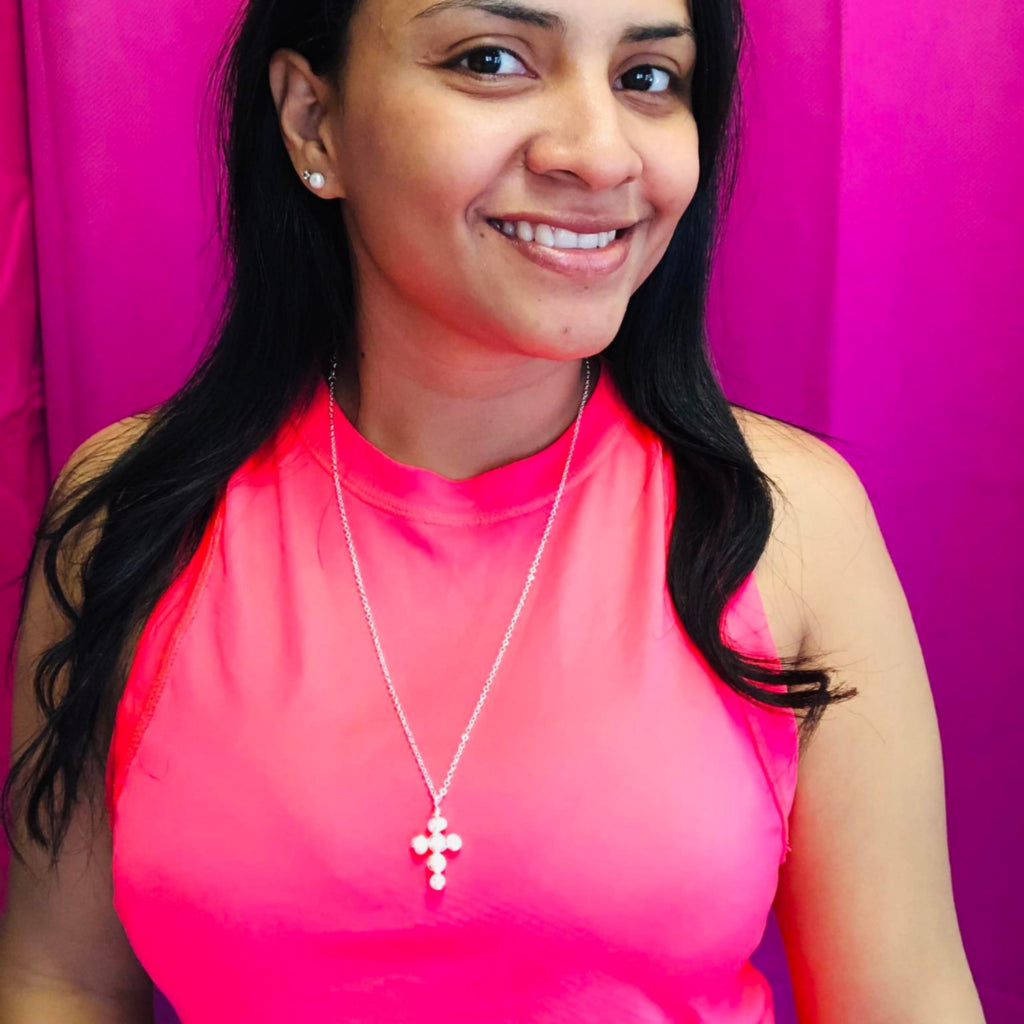 Good News Silver Necklace with Freshwater Pearl Cross