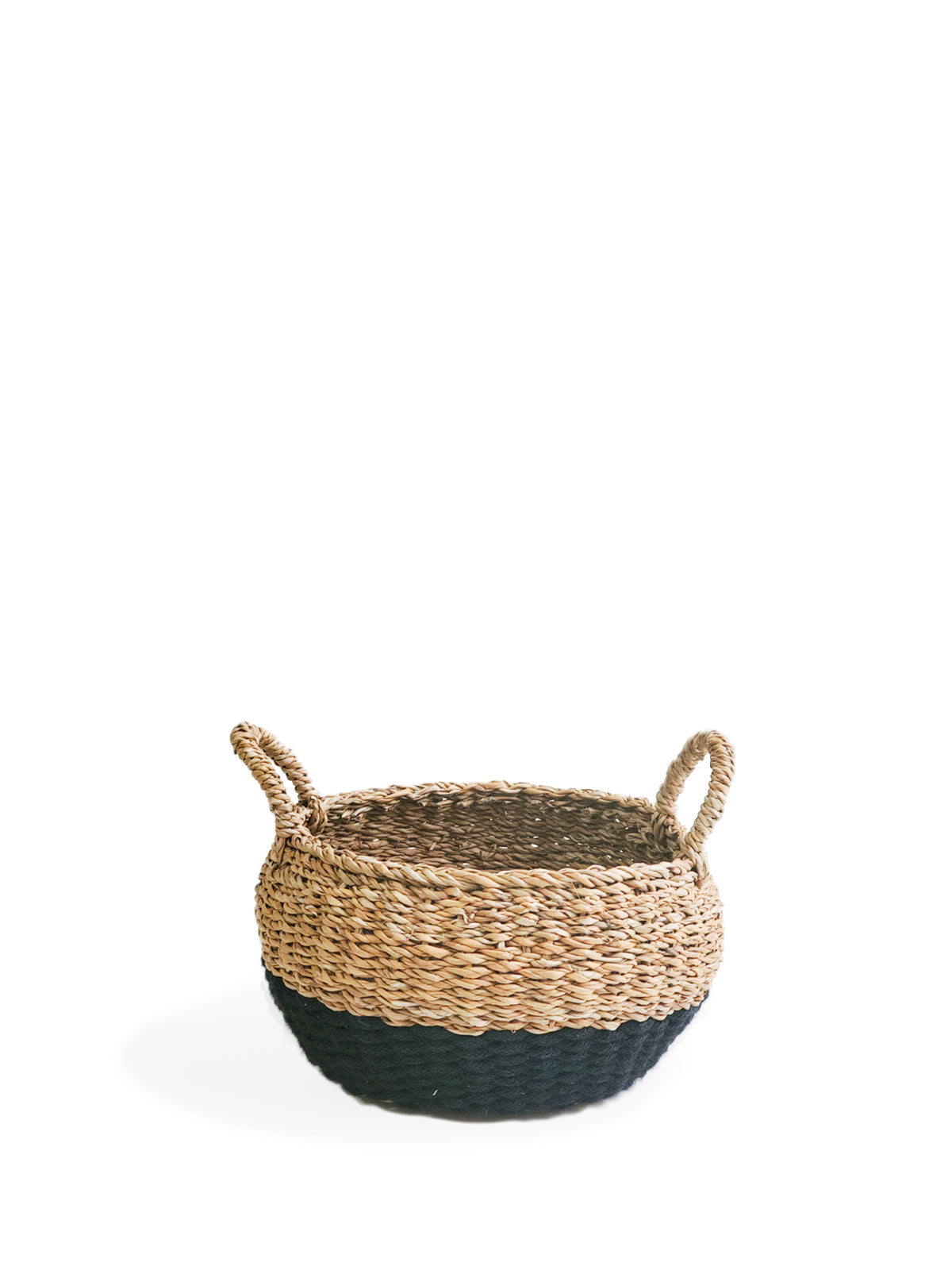 Black Floor Basket with Natural Jute and Seagrass