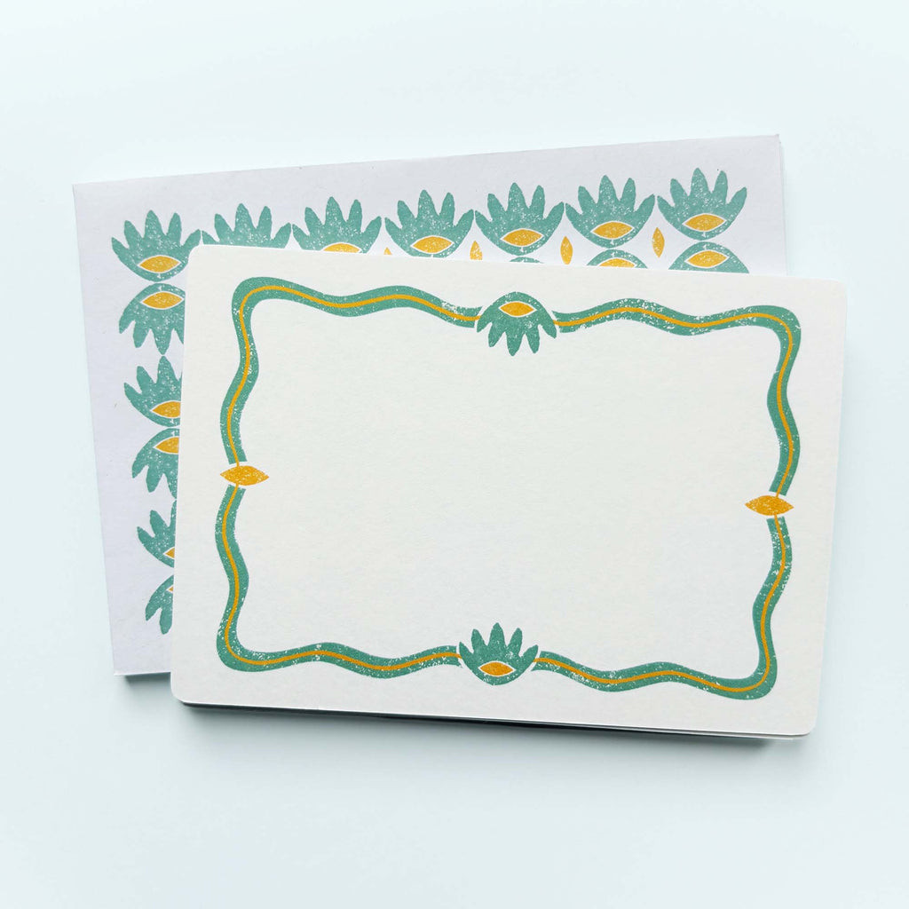Set of 12 Notecards and Envelopes in Green and Yellow