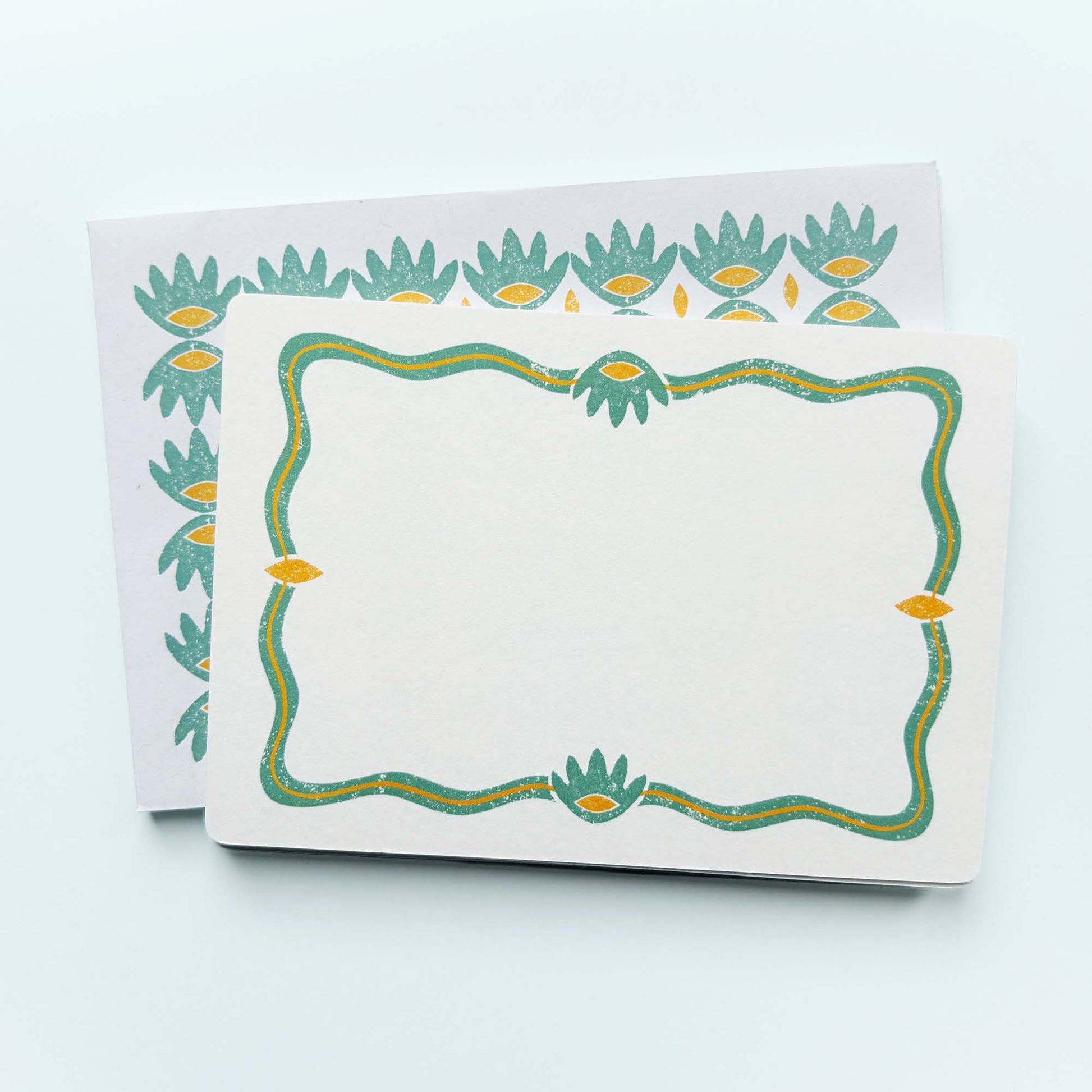 Set of 12 Notecards and Envelopes in Green and Yellow