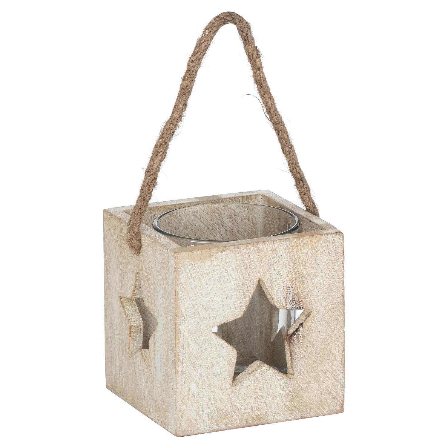 Handcrafted wooden star tealight holder with white-washed finish, rustic home decor for cozy ambiance. by RoomLondon at brixbailey.com