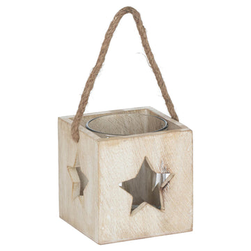 Handcrafted wooden star tealight holder with white-washed finish, rustic home decor for cozy ambiance. by Sostter at brixbailey.com
