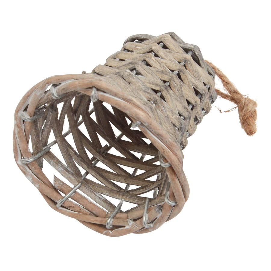 Handwoven natural wicker Christmas bell decoration in warm brown, rustic holiday decor for trees and mantels. by Sostter at brixbailey.com
