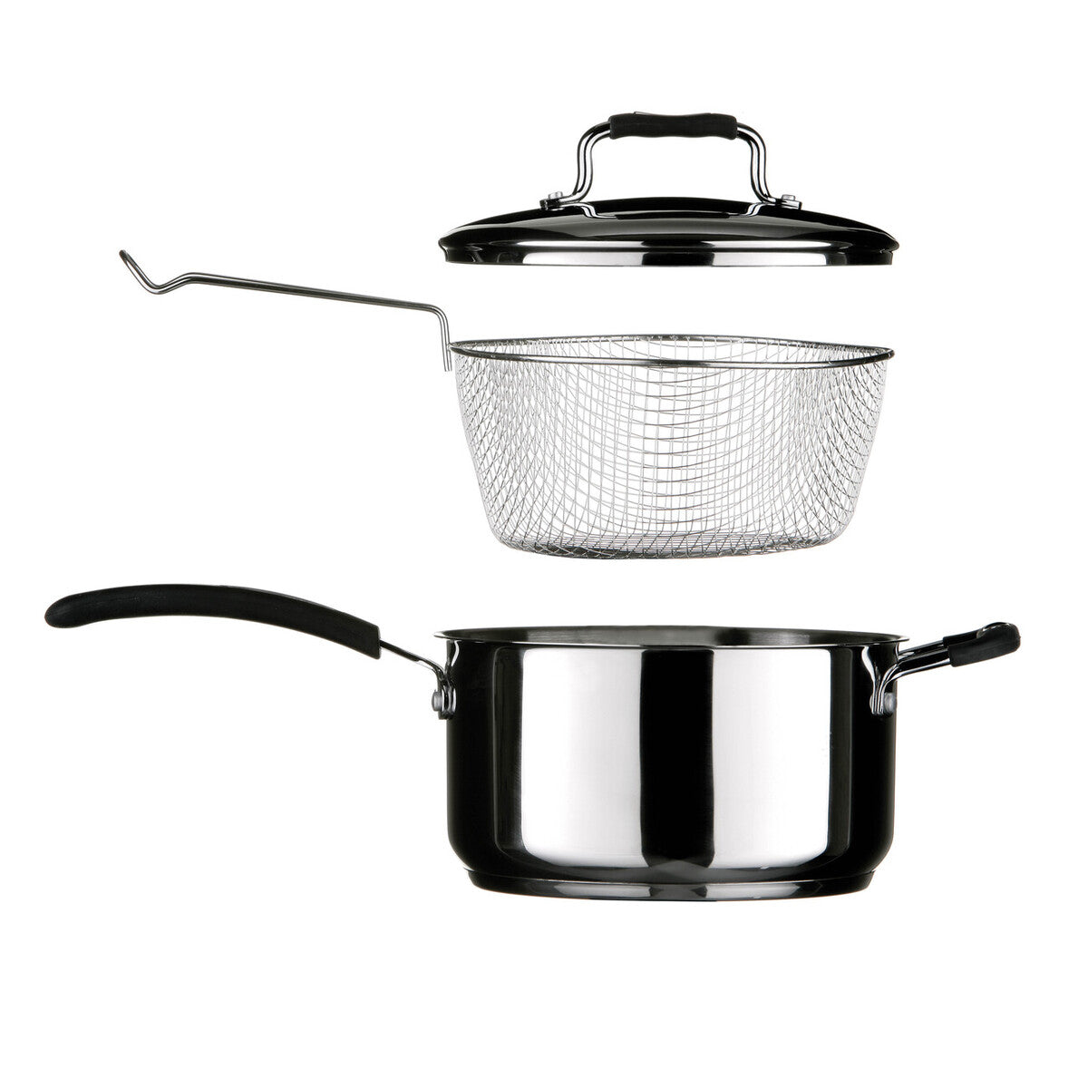 22 cm Stainless Steel Chip Pan with Glass Lid and Wire Basket