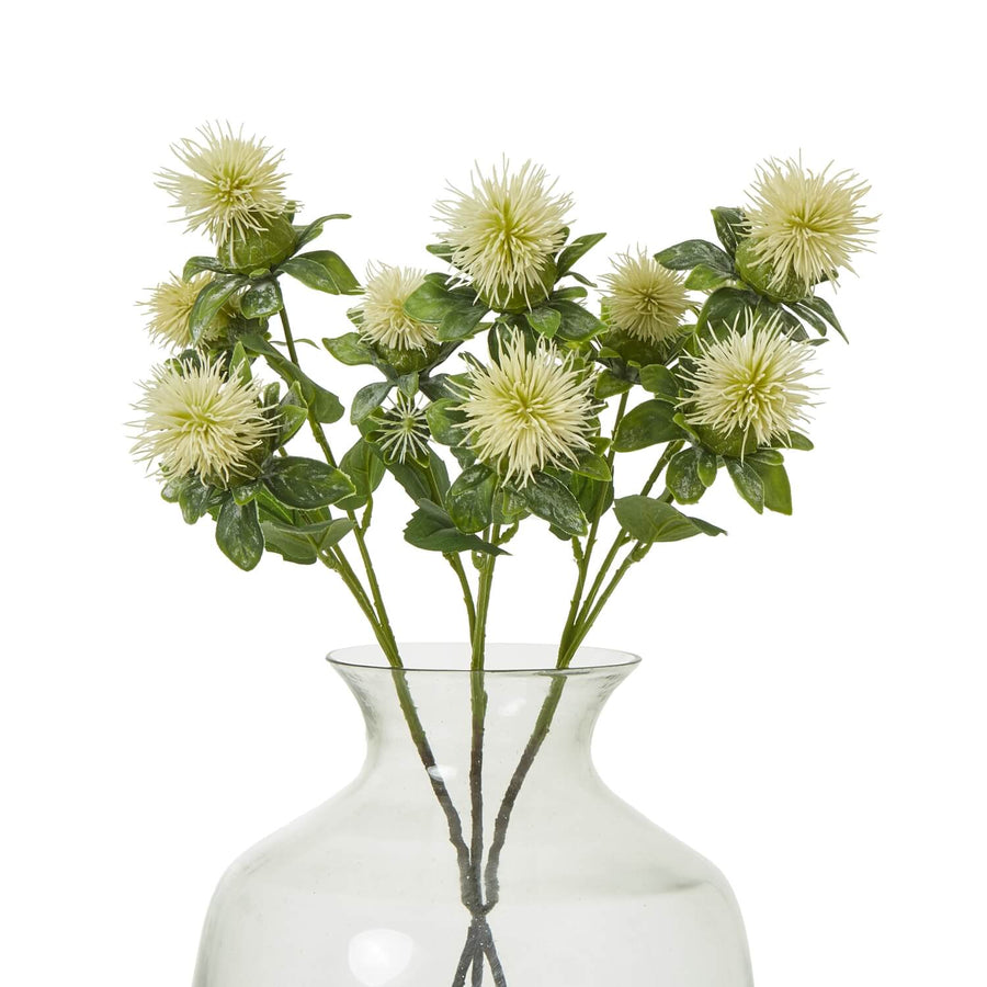 Cream safflower spray with lifelike spherical blooms and realistic foliage for elegant home decor by Sostter at brixbailey.com