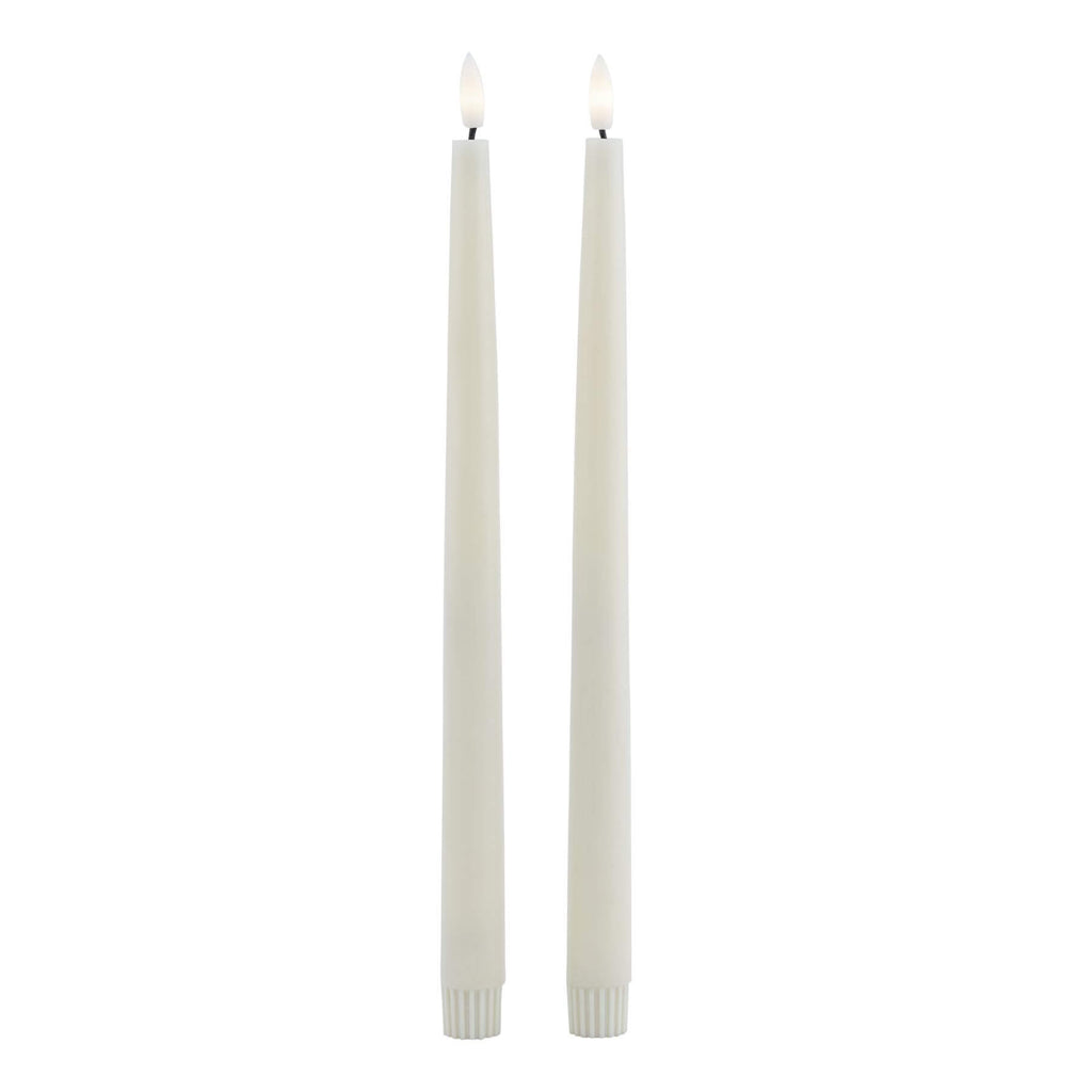 Realistic taupe LED wax candles with lifelike melt effect, flame-free and battery-operated, set of two for home decor by RoomLondon at brixbailey.com