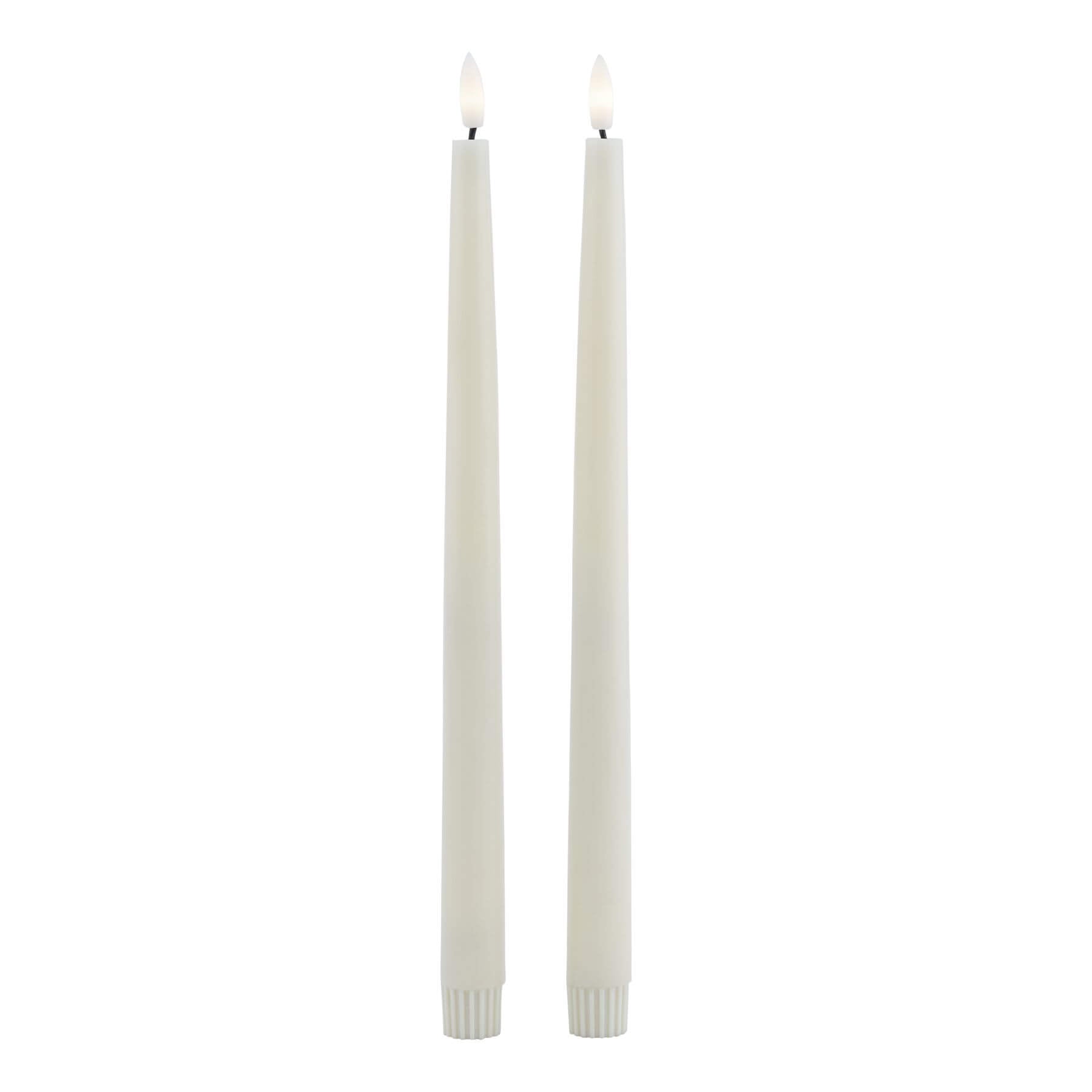 Realistic taupe LED wax candles with lifelike melt effect, flame-free and battery-operated, set of two for home decor by RoomLondon at brixbailey.com