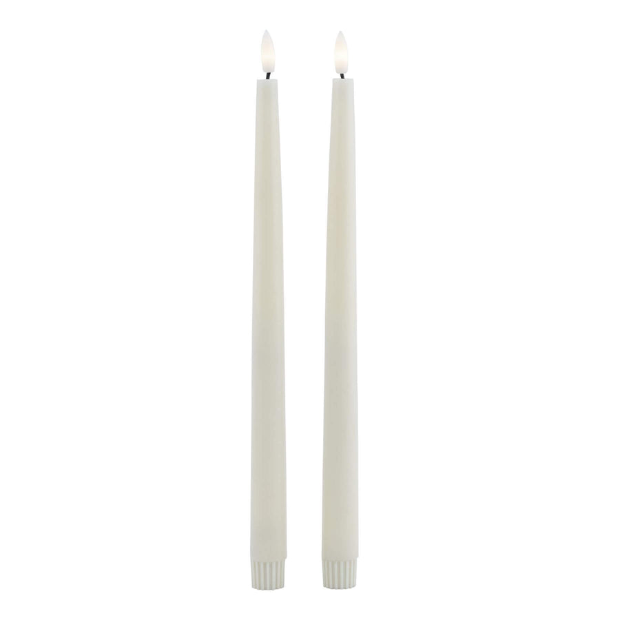 Realistic taupe LED wax candles with lifelike melt effect, flame-free and battery-operated, set of two for home decor by Sostter at brixbailey.com