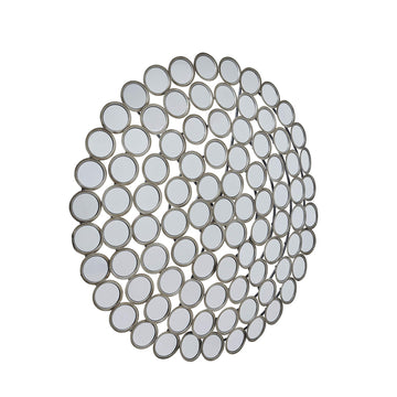 Antiqued silver convex mirror with intricate circular segments, vintage style, 100 cm diameter, enhances light and space. by Sostter at brixbailey.com