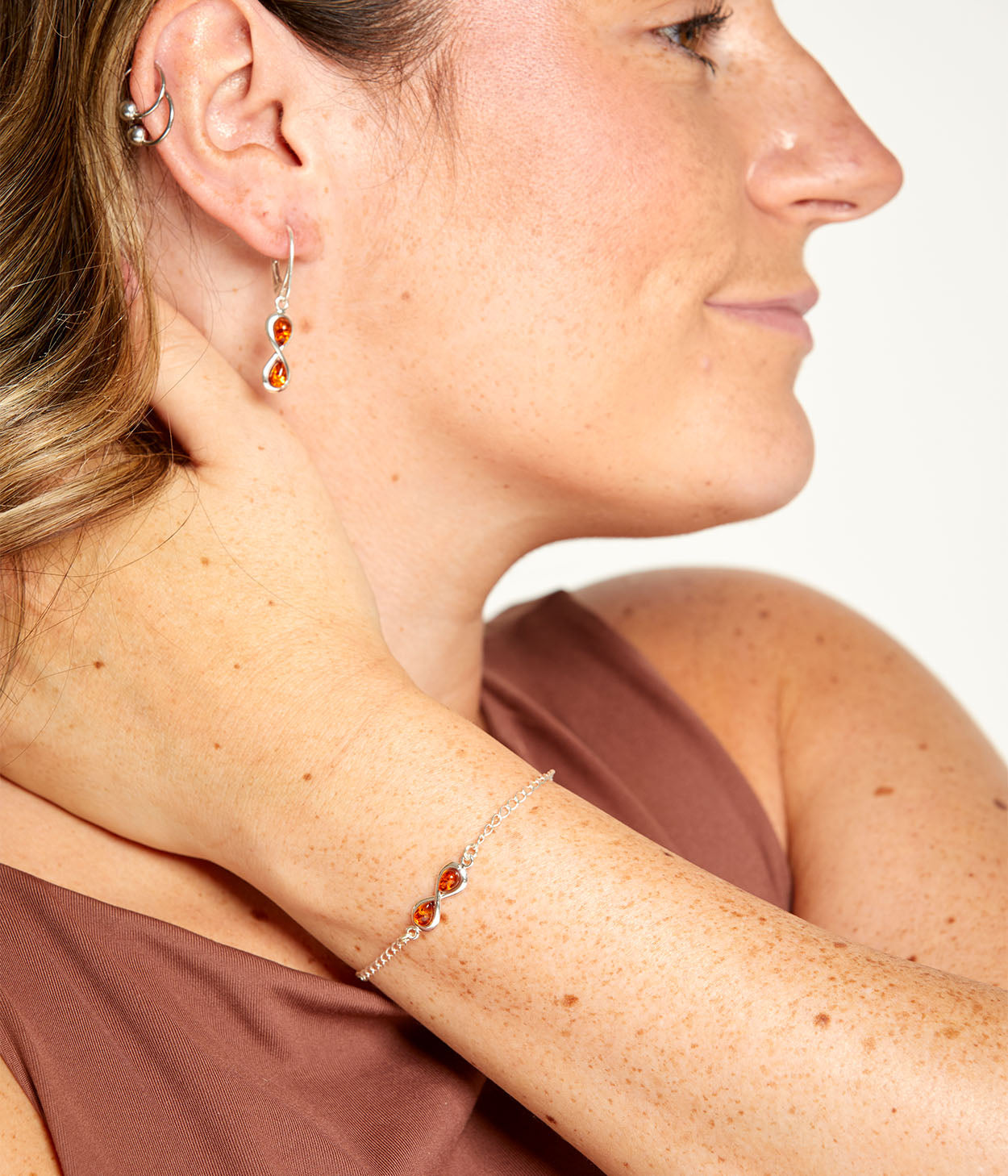 Amber Infinity Drop Earrings in Sterling Silver