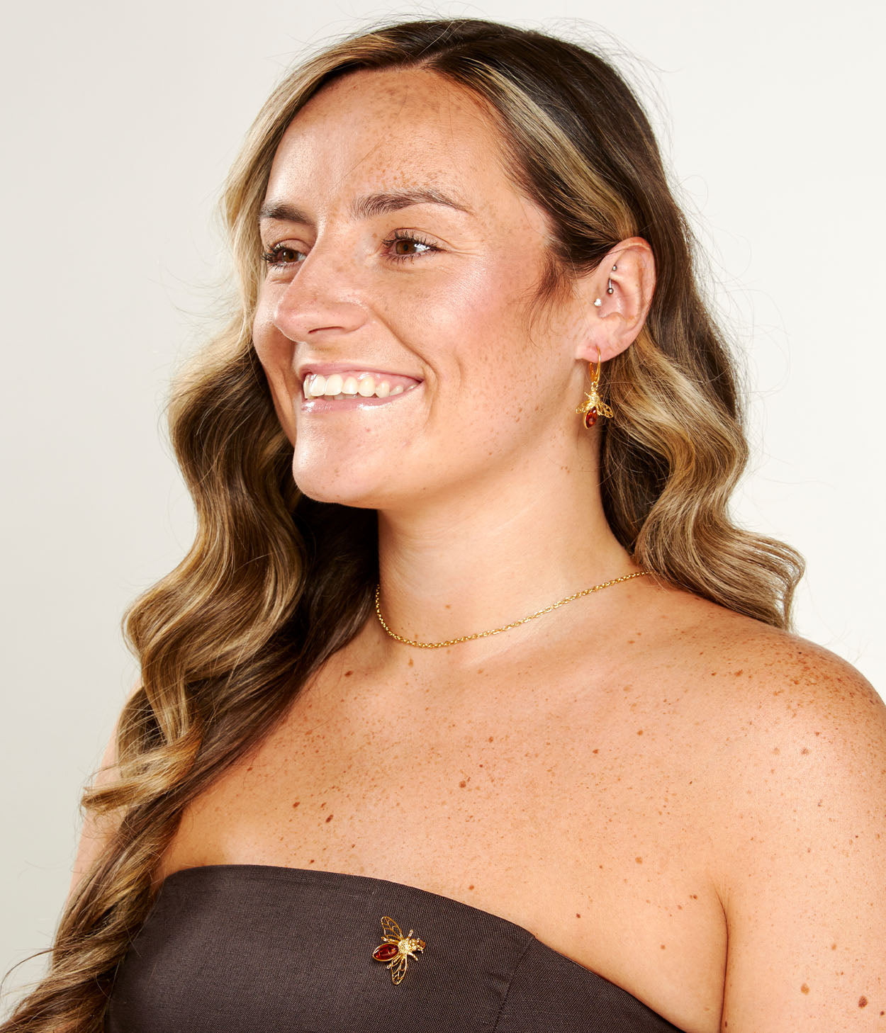 Gold Amber Bee Earrings