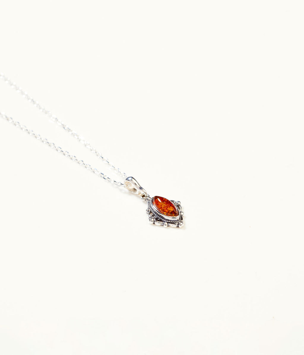 Boho Amber Pendant in Sterling Silver