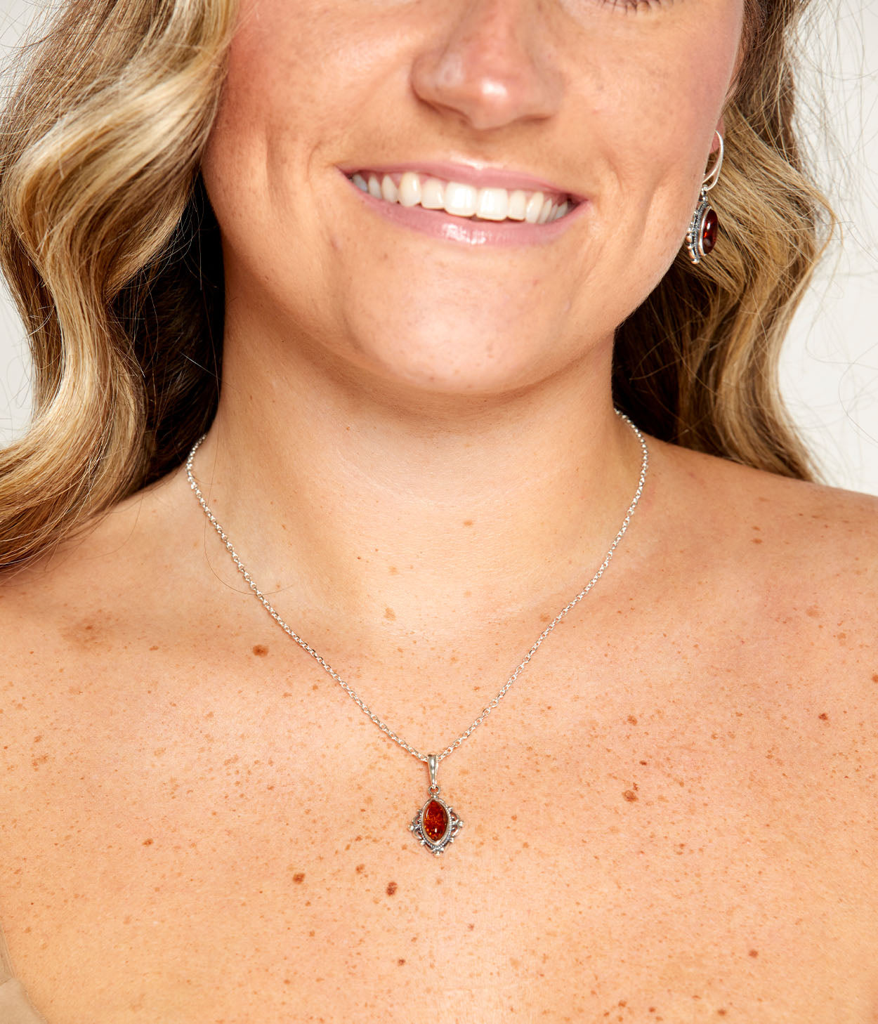 Boho Amber Pendant in Sterling Silver