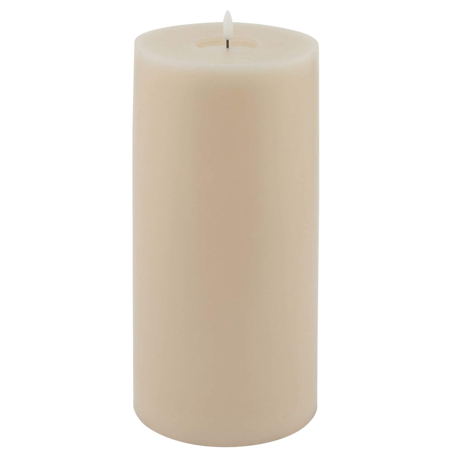 Realistic taupe LED candle with melt effect, 6x12 inches, flameless flicker-free illumination for home decor by Sostter at brixbailey.com