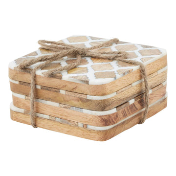 Set of 4 modern geometric coasters in warm woodgrain finish, protecting surfaces with stylish design  by Sostter at brixbailey.com