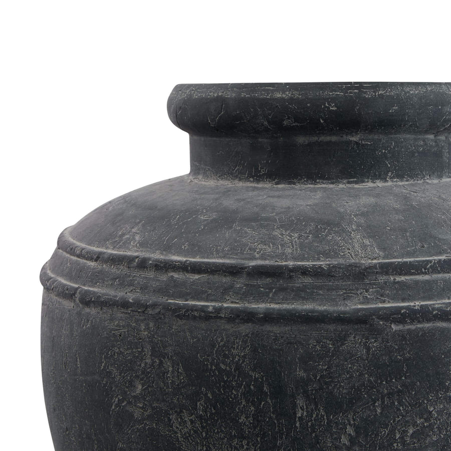 Large matte grey ceramic water pot with rustic Mediterranean design, ideal for floral arrangements, 39 cm tall.by Sostter at brixbailey.com