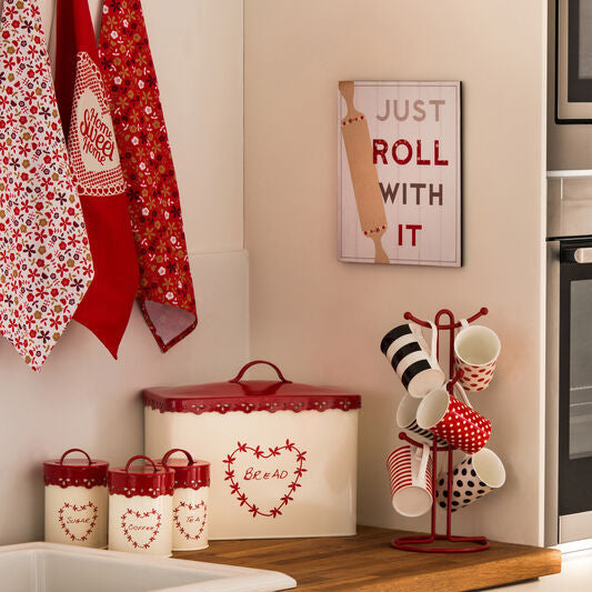 Cream and Red Bread Bin