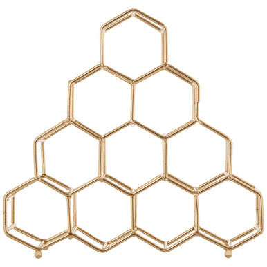 10 Bottle Gold Finish Spice Rack with Honeycomb Design
