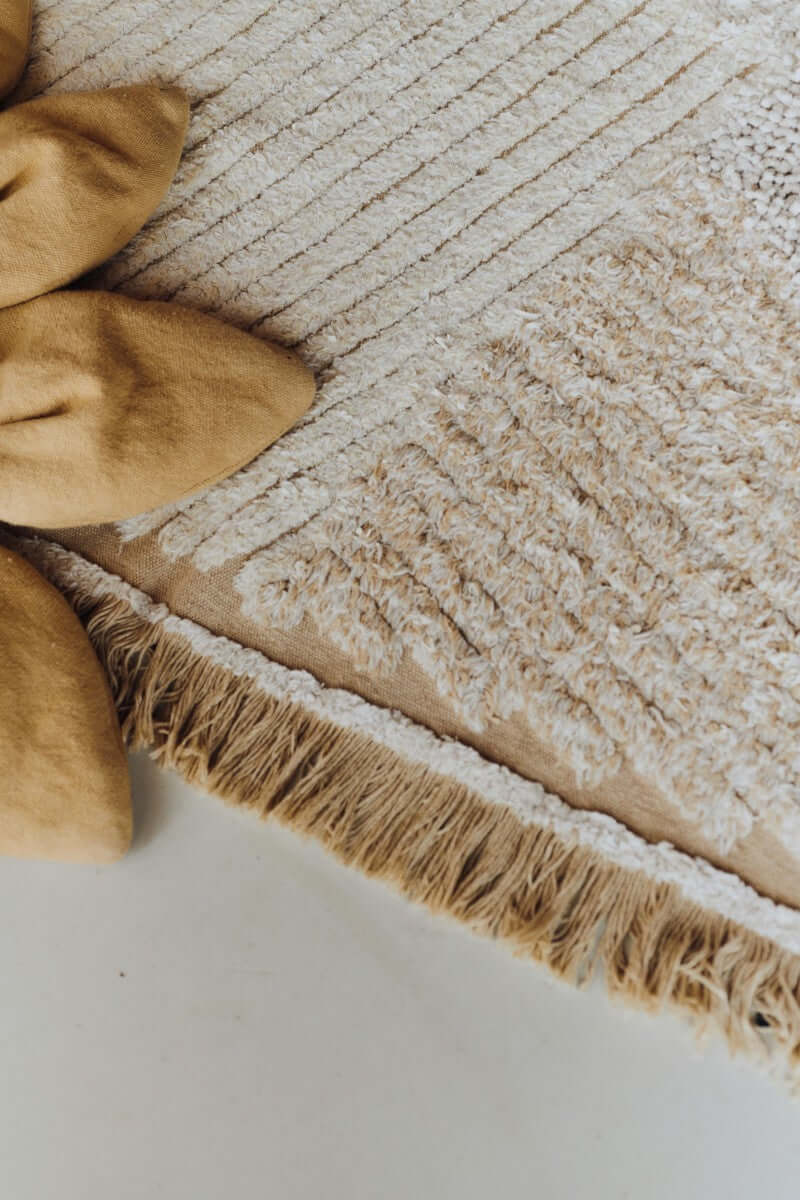 Rectangular Cotton Play Rug with Gray & Beige Stripes - Stimulating, Safe & Washable by Lorena Canals at www.brixbailey.com