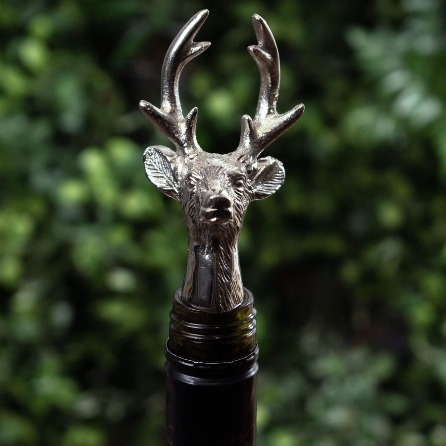 Silver nickel reindeer bottle stopper with Nordic design for wine bottles, elegant metal barware gift by Sostter at brixbailey.com