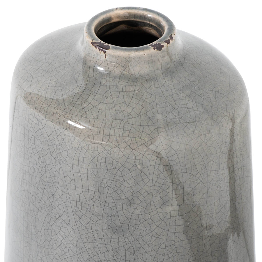 Handcrafted grey ceramic vase with artisanal glaze, distressed finish, 28cm tall, perfect for modern or rustic decor. by Sostter at brixbailey.com