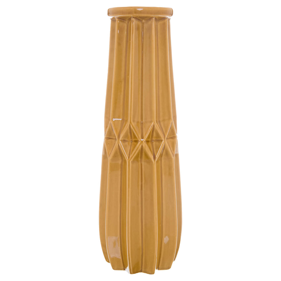 Tall ceramic vase in warm ochre, 41cm height, with matte finish and clean lines for modern or traditional decor by Sostter at brixbailey.com