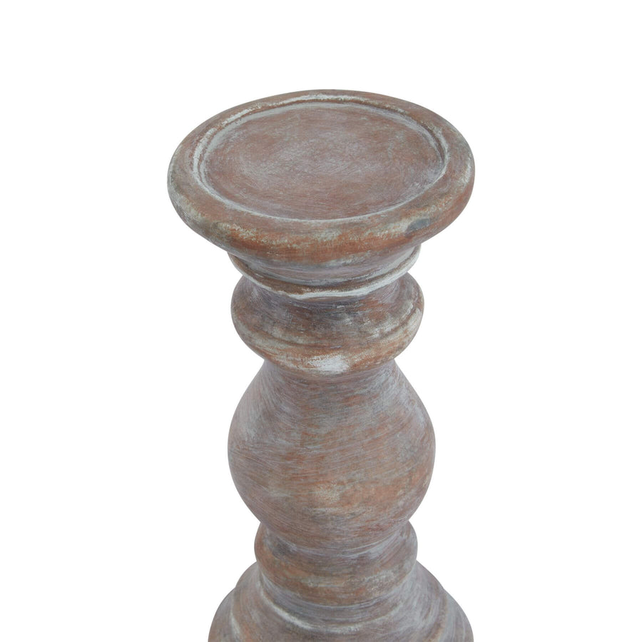 Brown ceramic Siena column candle holder with rustic finish, 20cm tall, for Mediterranean-inspired decor. by Sostter at brixbailey.com