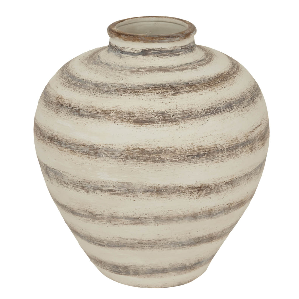 Ravello Collection ceramic amphora vase, 48cm tall, earthy brown with geometric stripes, Mediterranean-inspired centerpiece by Sostter at brixbailey.com