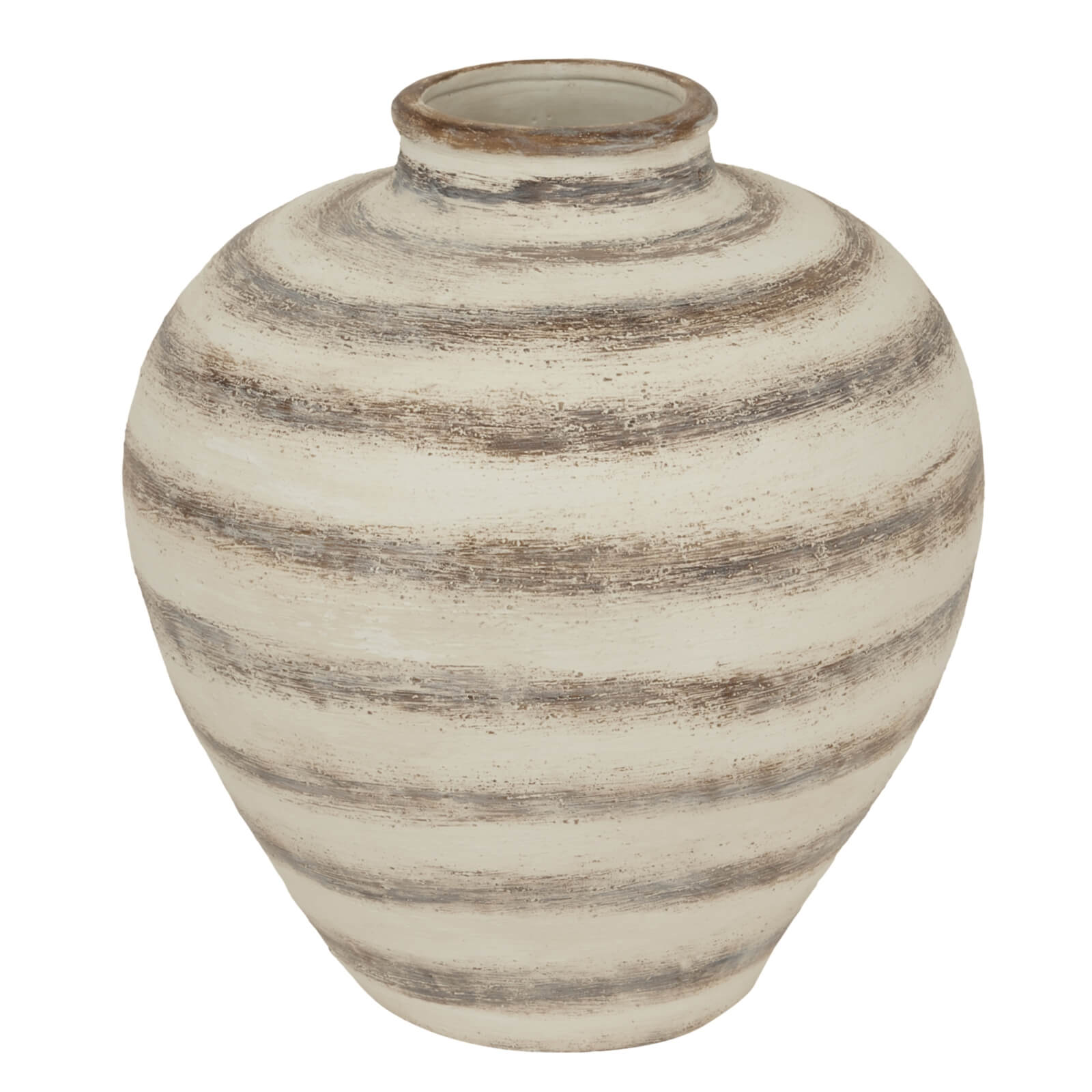Ravello Collection ceramic amphora vase, 48cm tall, earthy brown with geometric stripes, Mediterranean-inspired centerpiece by Sostter at brixbailey.com