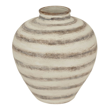 Ravello Collection ceramic amphora vase, 48cm tall, earthy brown with geometric stripes, Mediterranean-inspired centerpiece by Sostter at brixbailey.com