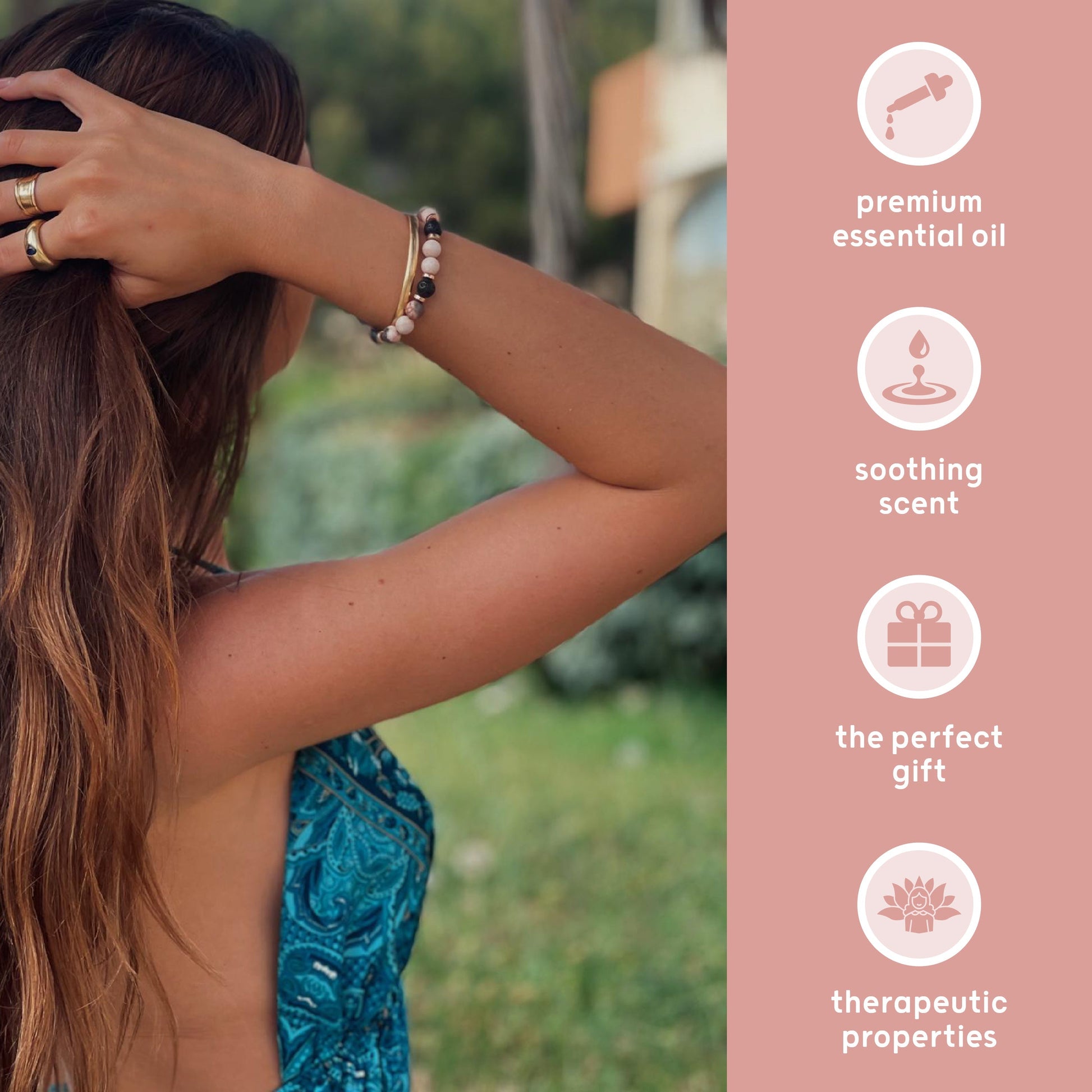 Lava Bead Aromatherapy Bracelet Set Centre and Happiness