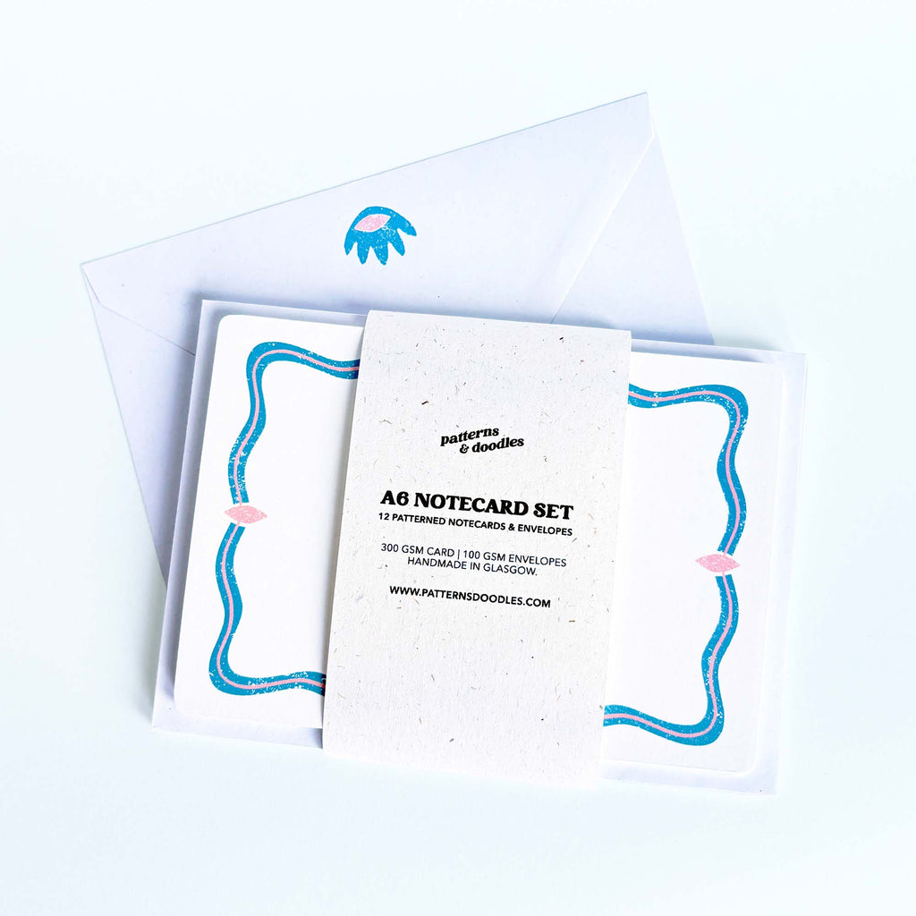 Set of 12 Notecards and Envelopes in Blue and Pink