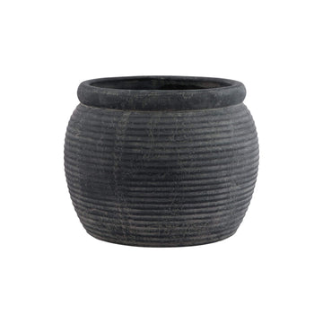 Minimalist grey ceramic plant pot with rimmed edge, 20cm height, neutral matte finish for modern interiors.