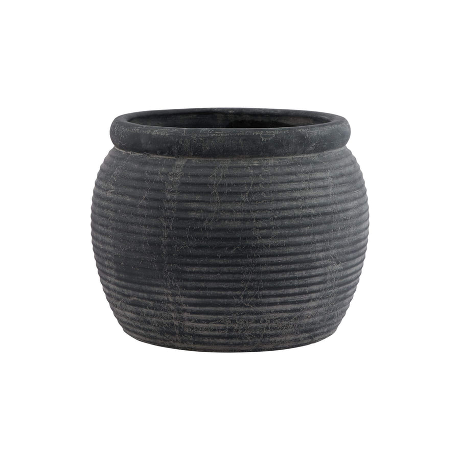 Minimalist grey ceramic plant pot with rimmed edge, 20cm height, neutral matte finish for modern interiors.