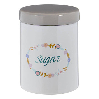 Sugar Canister White and Grey with Floral Design