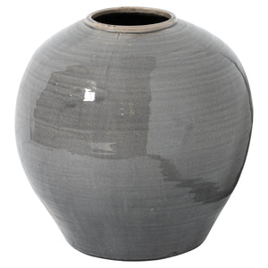 Handcrafted grey ceramic vase with textured glaze, modern minimalist design, 38cm tall, artisanal home decor piece. by Sostter at brixbailey.com