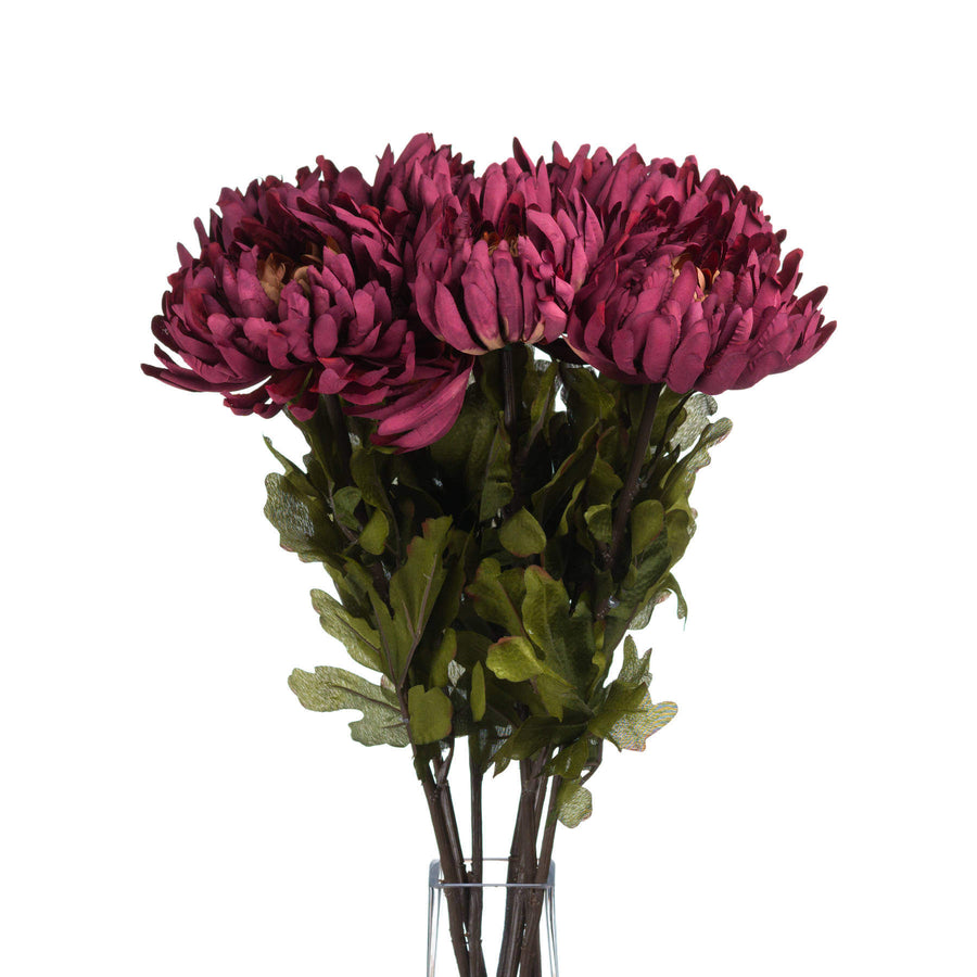 Artificial spider chrysanthemum with ombre rust-to-burgundy petals, 30.7 inches tall, lifelike plastic floral decor by Sostter at brixbailey.com