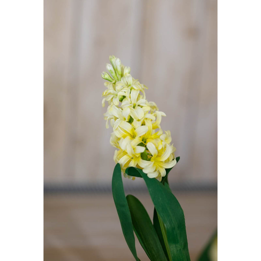 Lifelike yellow faux hyacinth stem, 44cm, ultra-realistic plastic blooms for farmhouse or modern decor by Sostter at brixbailey.com
