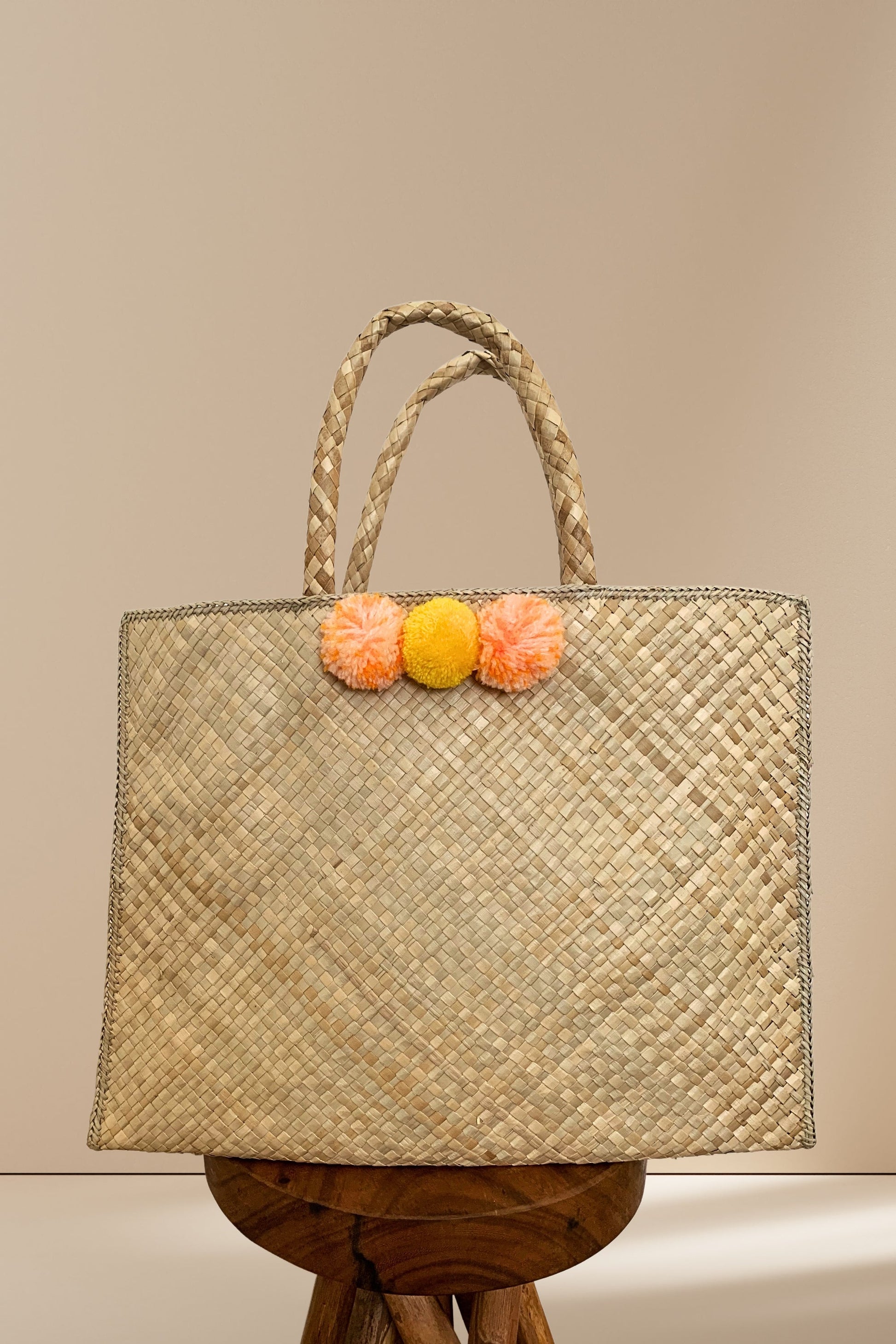 Pom Pom Oversized Straw Tote Bag